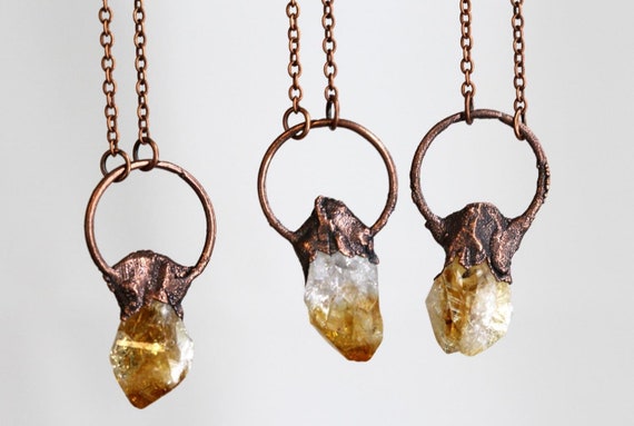 Citrine Necklace - Crystal Pendant - November Birthstone Gift - Electroformed Copper