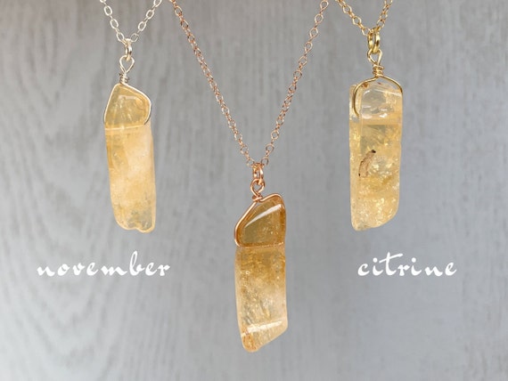 Raw Citrine Necklace For Women Yellow Citrine Pendant, Citrine Jewelry Raw Stone Necklace, November Birthstone Crystal Necklace Silver