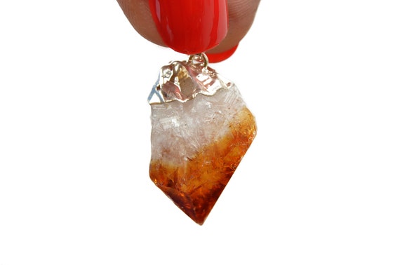 Natural Raw Citrine Pendant - Rough Citrine Point  - Small Crystal Pendant