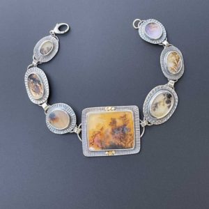 Shop Dendritic Agate Jewelry! Dendritic agate and silver bracelet with 22k accents | Natural genuine Dendritic Agate jewelry. Buy crystal jewelry, handmade handcrafted artisan jewelry for women.  Unique handmade gift ideas. #jewelry #beadedjewelry #beadedjewelry #gift #shopping #handmadejewelry #fashion #style #product #jewelry #affiliate #ad
