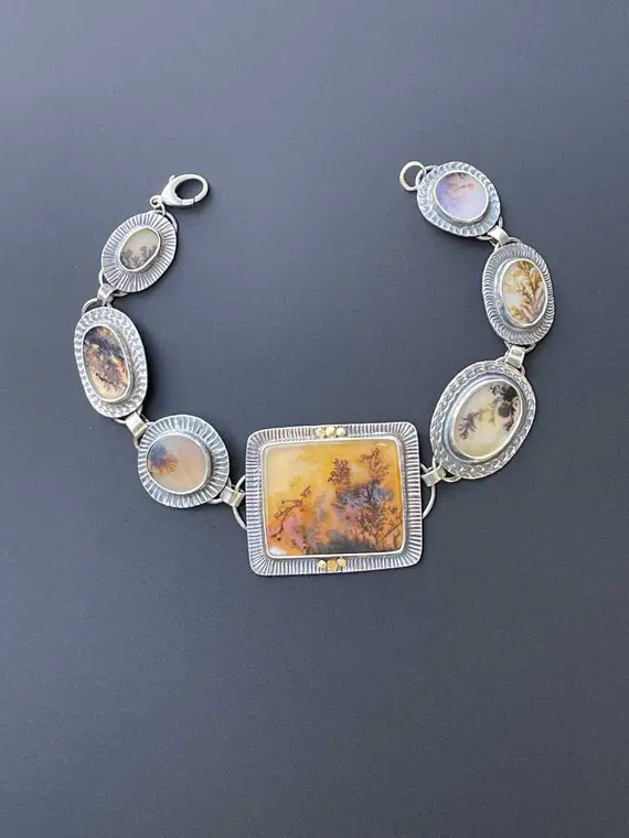 Dendritic Agate And Silver Bracelet With 22k Accents