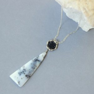 Shop Dendritic Agate Pendants! Dendrite Agate Necklace, Large Crystal Necklace, Black Spinel, Sterling Silver Hexagon, Large Triangle Pendant, Earthy Organic Jewelry | Natural genuine Dendritic Agate pendants. Buy crystal jewelry, handmade handcrafted artisan jewelry for women.  Unique handmade gift ideas. #jewelry #beadedpendants #beadedjewelry #gift #shopping #handmadejewelry #fashion #style #product #pendants #affiliate #ad