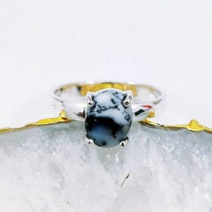 Shop Dendritic Agate Rings! Dendritic Agate Ring, 925 Sterling Silver, White Stone, Dainty Ring, Agate Ring, EveryDay Ring, Healing Jewellery, Gift her. Free Shipping. | Natural genuine Dendritic Agate rings, simple unique handcrafted gemstone rings. #rings #jewelry #shopping #gift #handmade #fashion #style #affiliate #ad