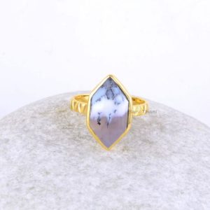 Shop Dendritic Agate Jewelry! Dendritic Agate Ring – Dendritic Agate Hexagon Diamond shape 9x16mm Ring – Sterling Silver Ring – Gold Plated Ring – Bridesmaid Gift Ring | Natural genuine Dendritic Agate jewelry. Buy crystal jewelry, handmade handcrafted artisan jewelry for women.  Unique handmade gift ideas. #jewelry #beadedjewelry #beadedjewelry #gift #shopping #handmadejewelry #fashion #style #product #jewelry #affiliate #ad