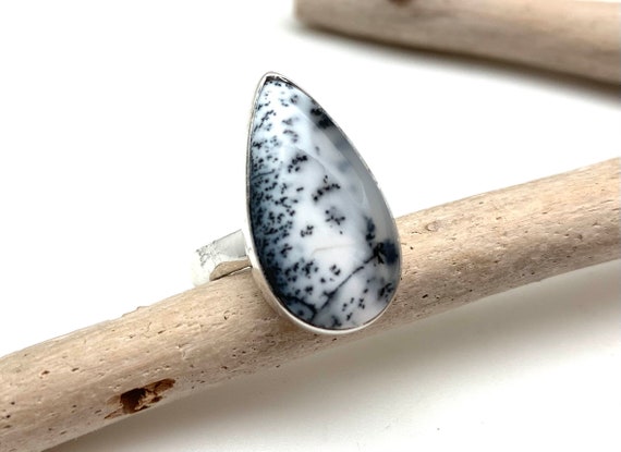 Dendritic Opal Agate Ring Size 8 // Silver Dendritic Opal Ring // Dendritic Agate Ring // Dendritic Fossil // 925