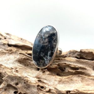 Shop Dendritic Agate Rings! Dendritic Opal Agate Ring Size 8 // Silver Dendritic Opal Oval Ring 35mm // Dendritic Agate Ring // Dendritic Fossil Ring // Sterling Silver | Natural genuine Dendritic Agate rings, simple unique handcrafted gemstone rings. #rings #jewelry #shopping #gift #handmade #fashion #style #affiliate #ad