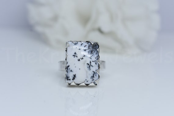 Dendritic Opal Ring, Dendritic Agate Ring, Rectangle Stone Ring, Artistic Ring, Handmade Jewelry, Ready To Ship, Statement Ring, Christmas