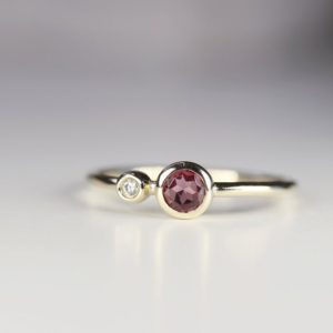 Shop Pink Tourmaline Rings! Diamond &  Hot Pink Tourmaline Ring 14k Gold, Two Birthstone Ring, October and April, Dual Stone Ring, Double Stone Ring, Mothers Day Gift | Natural genuine Pink Tourmaline rings, simple unique handcrafted gemstone rings. #rings #jewelry #shopping #gift #handmade #fashion #style #affiliate #ad