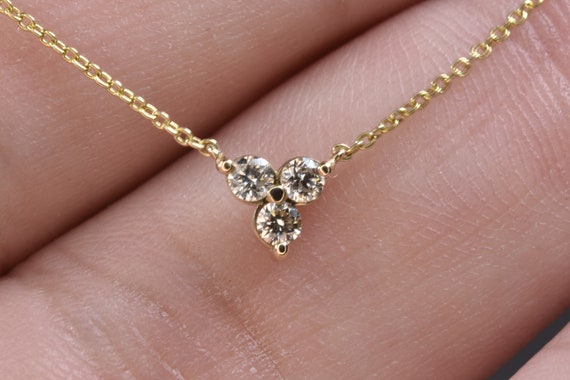 Dainty Diamond Necklace In 14kt Gold | Round Diamond Necklace | Layering Diamond Necklace | Bridesmaid Gift | April Birthstone | Diamond