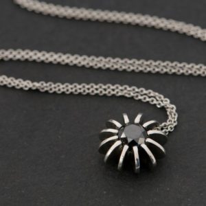 Black Diamond Platinum Necklace Sea Urchin Pendant Design – Handmade to Order | Natural genuine Diamond pendants. Buy crystal jewelry, handmade handcrafted artisan jewelry for women.  Unique handmade gift ideas. #jewelry #beadedpendants #beadedjewelry #gift #shopping #handmadejewelry #fashion #style #product #pendants #affiliate #ad
