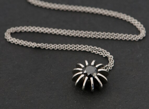Black Diamond Necklace Platinum, Sea Urchin Pendant, Christmas Gift