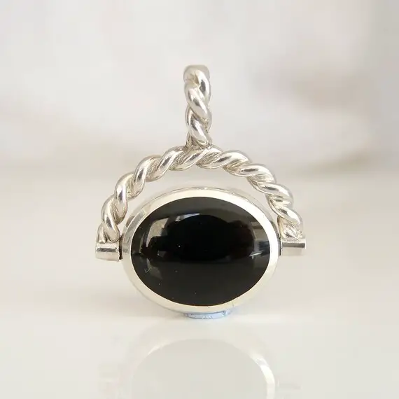 Double Sided Swivel Pendant Set With Whitby Jet And Labradorite - Handmade- Sterling Silver