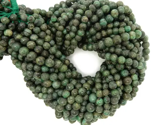 Dyed Emerald Round Beads - Five (5) Strands Of Gorgeous Green Beads (s107b4-05)