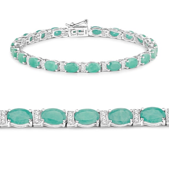 Emerald Bracelet, Natural Emerald Ovals Tennis Bracelet Silver, May Birthstone Bracelet, Green Gemstone Bracelet, Anniversary Bracelet