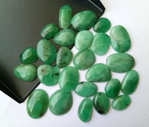 9-12mm Emerald Plain Cabochons, Natural Emerald Free Form Flat Back Cabochons For Jewelry, Loose Emerald (5 Pcs To 10 Pcs Options) - Pdg287