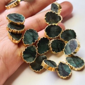 Shop Emerald Chip & Nugget Beads! 15-17mm Emerald Rough Pear Shape Beads, Natural Emerald Electroplated Beads 8 Inch Strand, 15 Pcs Statement Necklace – PDG314 | Natural genuine chip Emerald beads for beading and jewelry making.  #jewelry #beads #beadedjewelry #diyjewelry #jewelrymaking #beadstore #beading #affiliate #ad