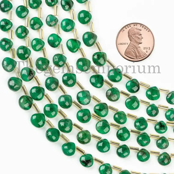 Emerald Smooth Heart Briolette, 5-7mm Emerald Smooth Heart, Emerald Heart Shape Beads, Emerald Beads, Side Drill  Beads, Heart Briolette