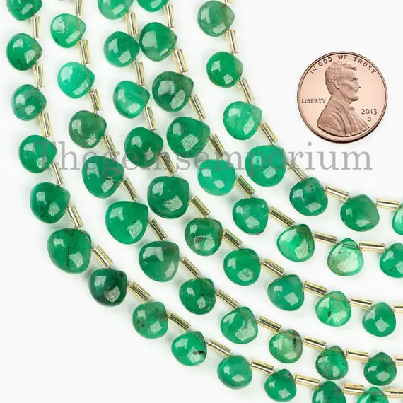 Emerald Smooth Heart Beads 5-9mm Emerald Smooth Heart, Heart Briolette, Emerald Beads, Side Drill  Beads,