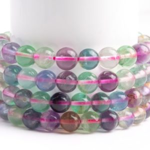 Shop Fluorite Round Beads! Natural Multicolor Fluorite Gemstone Grade AA+ Round 7-8mm 8mm Loose Beads | Natural genuine round Fluorite beads for beading and jewelry making.  #jewelry #beads #beadedjewelry #diyjewelry #jewelrymaking #beadstore #beading #affiliate #ad