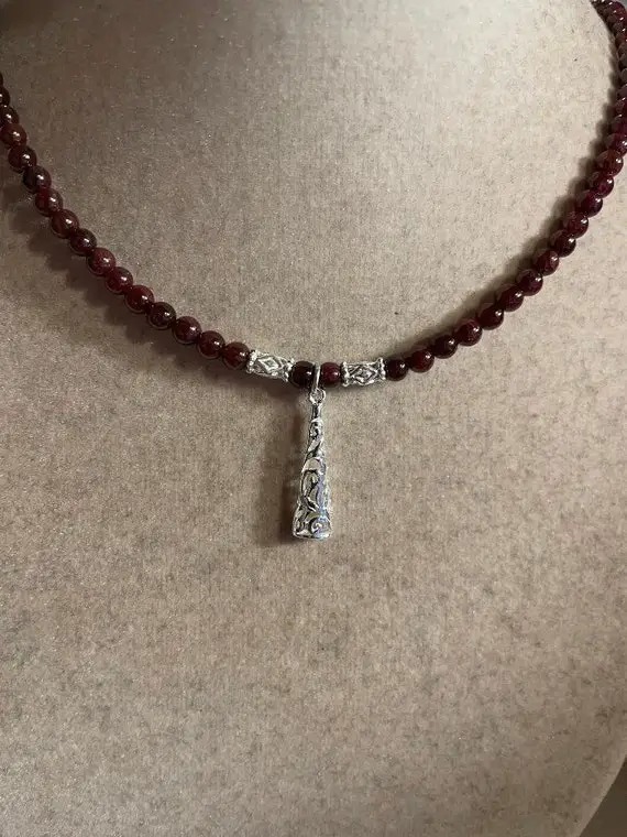 Garnet Necklace - Red Jewellery - January Birthstone - Gemstone Jewelry - Pendant - Sterling Silver Chain