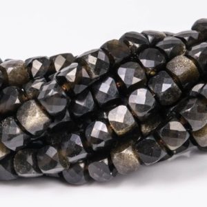 4-5MM Golden Obsidian Beads Faceted Cube Grade AAA Genuine Natural Gemstone Loose Beads 15" / 7.5" Bulk Lot Options (111653) | Natural genuine faceted Golden Obsidian beads for beading and jewelry making.  #jewelry #beads #beadedjewelry #diyjewelry #jewelrymaking #beadstore #beading #affiliate #ad
