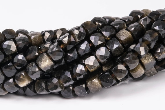 4-5mm Golden Obsidian Beads Faceted Cube Grade Aaa Genuine Natural Gemstone Loose Beads 15" / 7.5" Bulk Lot Options (111653)