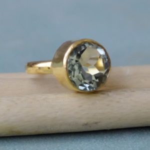 Shop Green Amethyst Rings! Round Cut Green Amethyst Gemstone Ring, Sterling Silver Yellow Plated, Rose Gold Plated Gold Ring, Green Cut Prasiolite Gift Ring | Natural genuine Green Amethyst rings, simple unique handcrafted gemstone rings. #rings #jewelry #shopping #gift #handmade #fashion #style #affiliate #ad