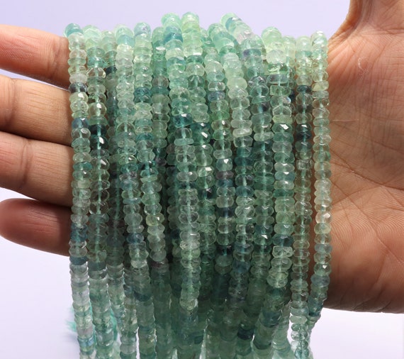 Green Fluorite Faceted Rondelle Beads Shaded Green Fluorite Beads Natural Fluorite Rondelle Faceted Beads For Handmade Jewelry Making Craft