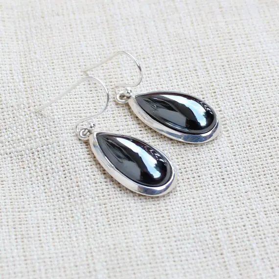 Hematite Earrings, Sterling Silver Jewelry, Gift For Her, Natural Iron Ore Gemstone, Magnetic Stone, Dainty Earrings, Chrome Color Gemstone