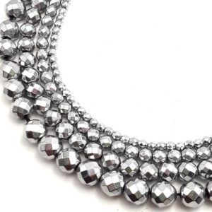 Shop Faceted Gemstone Beads! Silver Hematite Faceted Round Beads 2mm 3mm 4mm 6mm 8mm 10mm 12mm 15.5" Strand | Natural genuine faceted Gemstone beads for beading and jewelry making.  #jewelry #beads #beadedjewelry #diyjewelry #jewelrymaking #beadstore #beading #affiliate #ad