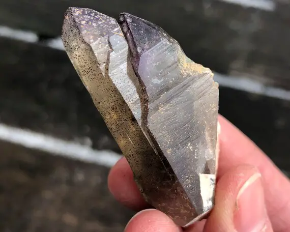 Smoky Brandberg Amethyst Crystal With Hematite And Green Chlorite From Erongo Region Of Namibia, Crystal Point, Rare Mineral Specimen #4
