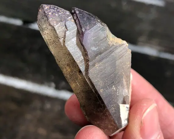 Brandberg Smoky Amethyst Crystal With Hematite, Green Chlorite From Erongo Region Of Namibia, Point, Rare Mineral Specimen #4