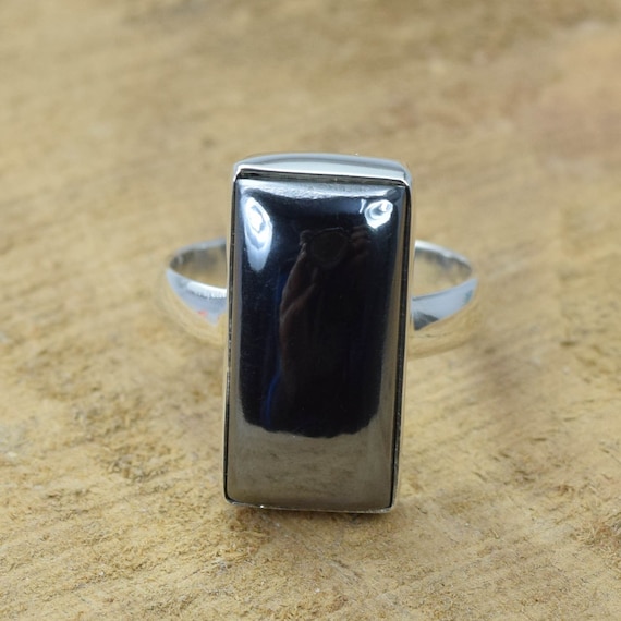 Hematite 925 Sterling Silver Gemstone Big Ring ~ Handmade Jewelry ~ Unisex Ring For Both Men And Women ~ Gift For Her ~ring Size Us- 6/ Uk-l