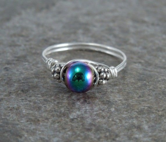Magnetic Hematite Sterling Silver Bali Bead Ring - Any Size