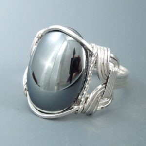 Shop Hematite Rings! Sterling Silver Hematite Wire Wrapped Ring | Natural genuine Hematite rings, simple unique handcrafted gemstone rings. #rings #jewelry #shopping #gift #handmade #fashion #style #affiliate #ad