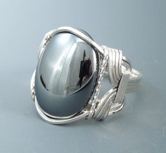 Sterling Silver Hematite Wire Wrapped Ring