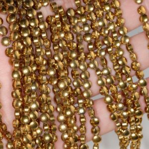 Shop Hematite Round Beads! 4mm Gold Hematite Gemstone Gold Flat Round Button Loose Beads 15.5 inch Full Strand LOT (90182688-397) | Natural genuine round Hematite beads for beading and jewelry making.  #jewelry #beads #beadedjewelry #diyjewelry #jewelrymaking #beadstore #beading #affiliate #ad