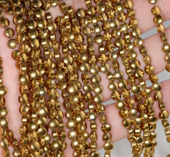 4mm Gold Hematite Gemstone Gold Flat Round Button Loose Beads 15.5 Inch Full Strand Lot (90182688-397)