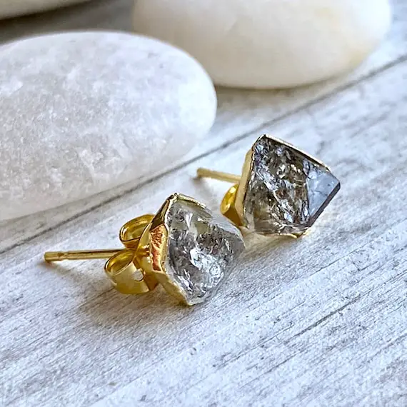 Raw Herkimer Diamond Stud Earrings, Birthstone Jewelry Gift, Herkimer Diamond Posts, Natural Crystal  Gemstone Earrings,diamond Jewelry