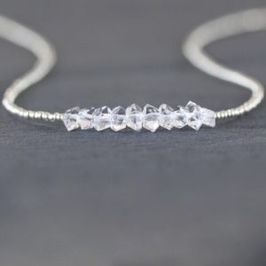 Shop Herkimer Diamond Necklaces! Herkimer Diamond, Seed Bead & Sterling Silver Necklace, Double Terminated Raw Clear Quartz Choker, Dainty Natural Crystal Jewelry for Women | Natural genuine Herkimer Diamond necklaces. Buy crystal jewelry, handmade handcrafted artisan jewelry for women.  Unique handmade gift ideas. #jewelry #beadednecklaces #beadedjewelry #gift #shopping #handmadejewelry #fashion #style #product #necklaces #affiliate #ad