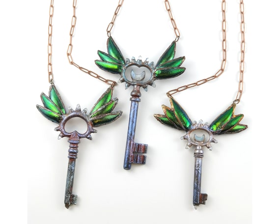 Herkimer Diamond Necklace, Crystal Key Necklace Skeleton Key Pendant Vintage Key For Woman Unique Gift Mystery Key Quartz Necklace Boho Key