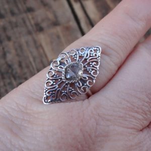 Shop Herkimer Diamond Rings! 925 – Victorian Raw Herkimer Diamond Ring Size 7, Sterling Silver Herkimer Statement Ring 7, Natural Stone Herkimer Quartz, Victorian ring | Natural genuine Herkimer Diamond rings, simple unique handcrafted gemstone rings. #rings #jewelry #shopping #gift #handmade #fashion #style #affiliate #ad