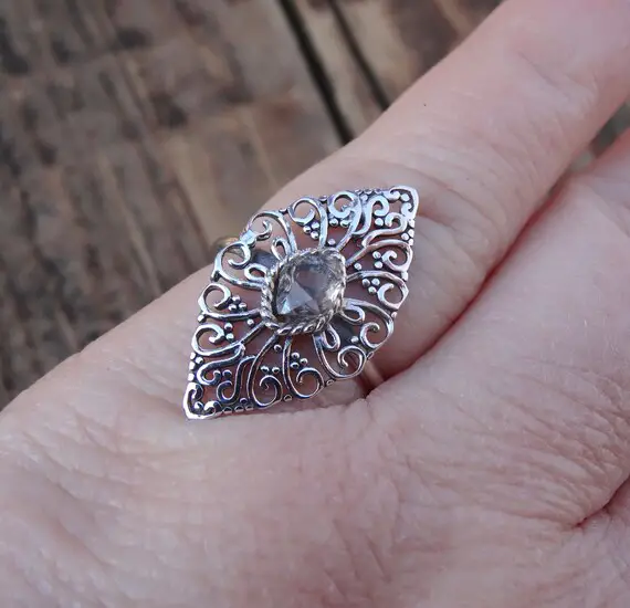 925 - Victorian Raw Herkimer Diamond Ring Size 7, Sterling Silver Herkimer Statement Ring 7, Natural Stone Herkimer Quartz, Victorian Ring