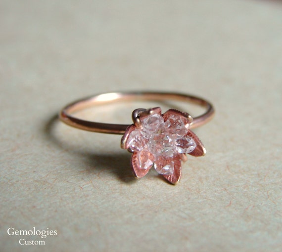 Raw Herkimer Diamond Lotus Ring On Rose Gold Fill Band, Raw Crystal Ring For Her, Birthday Present For Wife, Wife Valentines Surprise