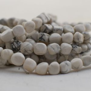 Shop Howlite Chip & Nugget Beads! High Quality Grade A Natural White Howlite Semi-precious Gemstone Pebble Tumbled stone Nugget Beads 7mm-10mm – 15" strand | Natural genuine chip Howlite beads for beading and jewelry making.  #jewelry #beads #beadedjewelry #diyjewelry #jewelrymaking #beadstore #beading #affiliate #ad