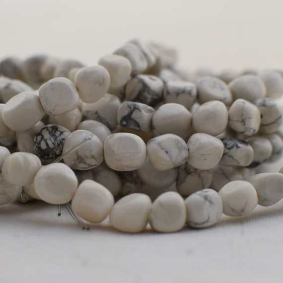 Natural White Howlite Semi-precious Gemstone Pebble Tumbled Stone Nugget Beads 7mm-10mm - 15" Strand