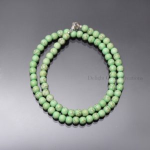 Shop Howlite Necklaces! Natural Green Howlite Beaded Necklace 6 mm Howlite Gemstone Round Beads Necklace, Women Necklace, Natural Howlite 925 Silver Jewelry | Natural genuine Howlite necklaces. Buy crystal jewelry, handmade handcrafted artisan jewelry for women.  Unique handmade gift ideas. #jewelry #beadednecklaces #beadedjewelry #gift #shopping #handmadejewelry #fashion #style #product #necklaces #affiliate #ad