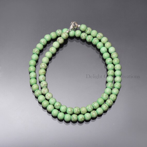 Natural Green Howlite Beaded Necklace 6 Mm Howlite Gemstone Round Beads Necklace, Women Necklace, Natural Howlite 925 Silver Jewelry