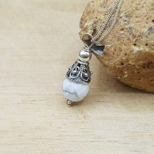 Shop Howlite Pendants! White Howlite pendant. Bali silver. Small Wire wrapped necklace. Reiki jewelry uk. Gemini jewelry. Cone necklace. 10mm stone | Natural genuine Howlite pendants. Buy crystal jewelry, handmade handcrafted artisan jewelry for women.  Unique handmade gift ideas. #jewelry #beadedpendants #beadedjewelry #gift #shopping #handmadejewelry #fashion #style #product #pendants #affiliate #ad