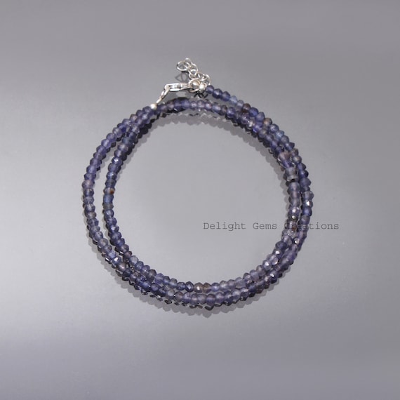 Genuine Violet Iolite Gemstone Necklace-4mm Faceted Round Iolite Beads-choker Necklace-girl Anklets-designer Choker Design-christmas Gifts